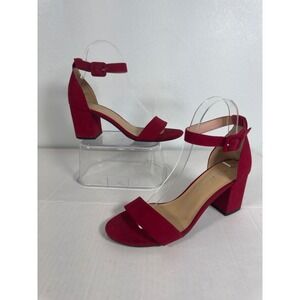 CL by Laundry Red Suede Ankle Strap Block Heel Sandals‎ Women's Size 6.5